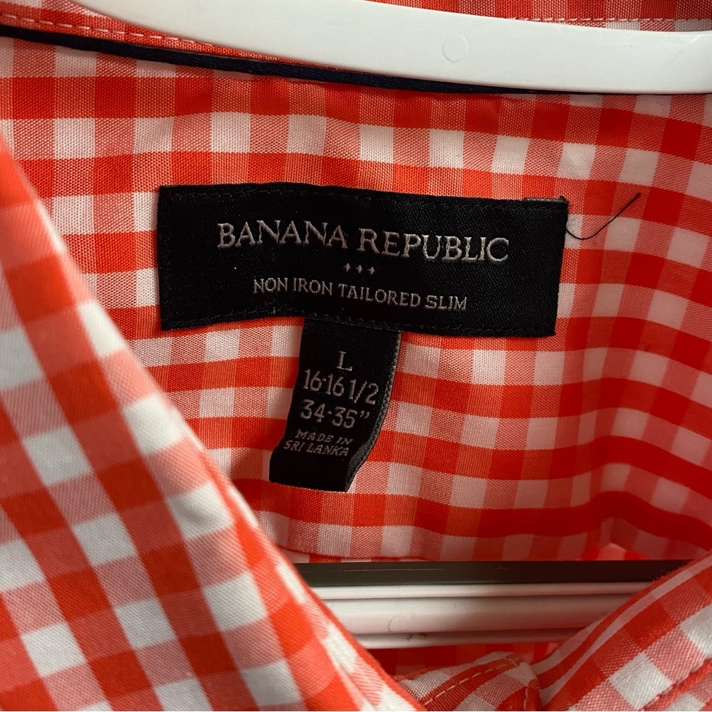 Banana‎ Republic Men's Orange Checkered Non Iron Tailored Slim Shirt 16-16 1/2 - Picture 14 of 14
